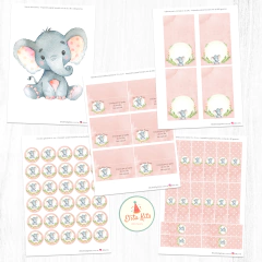 Kit Imprimible Elefante Acuarelas Nena + Banner Circular Fondo Mesa Dulce Candybar - tienda online