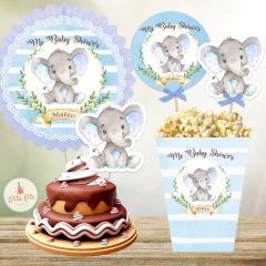 Kit Imprimible Elefante Acuarelas azul