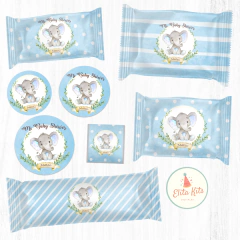 Kit Imprimible Elefante Acuarelas azul candybar