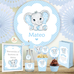 Kit Imprimible Elefante Bebe Bautismo Baby Shower Varón
