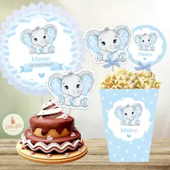 Kit Imprimible Elefante Bebe + Banner Circular Fondo Mesa Dulce - comprar online