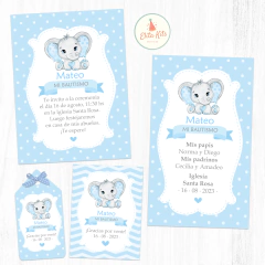 Kit Imprimible Elefante Bebe Bautismo Baby Shower