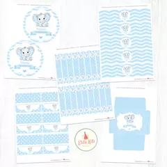 Imagen de Kit Imprimible Elefante Bebe + Banner Circular Fondo Mesa Dulce