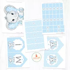 Kit Imprimible Elefante Bebe + Banner Circular Fondo Mesa Dulce - comprar online