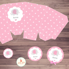 Kit imprimible Elefante Corazón Nena, personalizado