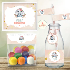 Kit imprimible elefantita flores decoración baby shower