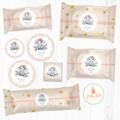 kit imprimible elefantita flores nena baby shower