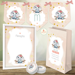 kit imprimible elefantita flores nena