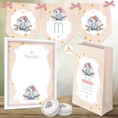 kit imprimible elefantita flores nena