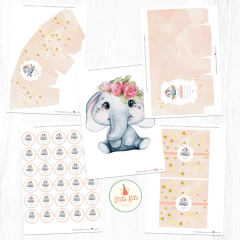 Kit imprimible Elefantita Flores + banner circular fondo mesa dulce - Kits Imprimibles - Elita Kits Digitales
