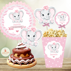 Kit imprimible elefantita bebe rosa decoracion baby shower nena
