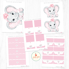 Kit imprimible elefantita bebe rosa decoracion baby shower nena