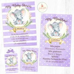 Kit imprimible elefante elefantita bebe estampitas bautismo nena