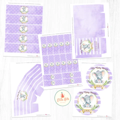 Kit imprimible elefante elefantita bebe decoración baby shower nena