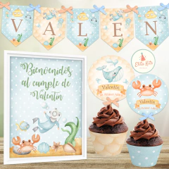 Kit imprimible Fondo del Mar Nene + Banner Circular Fondo Mesa dulce Candybar en internet