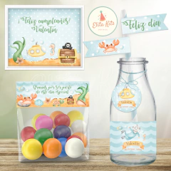 Kit imprimible Fondo del Mar Nene + Banner Circular Fondo Mesa dulce Candybar - tienda online
