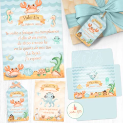 Kit imprimible Fondo del Mar Nene + Banner Circular Fondo Mesa dulce Candybar