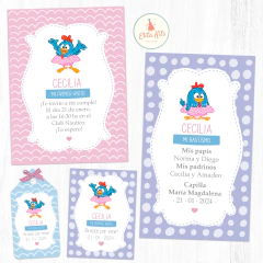 Kit Imprimible Gallina Pintadita tarjetas invitacion digital whatsapp