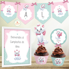 Kit Imprimible Gatita Marie cumpleaños nena