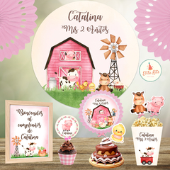 Kit Imprimible Granja Nena + Banner Circular Fondo Mesa Dulce Candybar