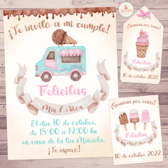 Kit imprimible Helados Heladitos invitacion digital whatsapp