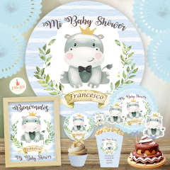 Kit Imprimible Hipopótamo Bebé decoración cumpleaños banner fondo mesa dulce