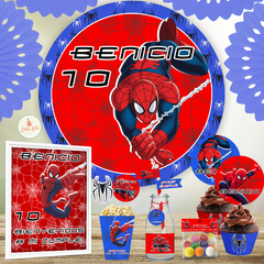 Kit Imprimible Hombre Araña + Banner Circular Fondo Mesa Dulce Candybar
