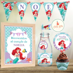 Kit imprimible La Sirenita Ariel decoración cumpleaños
