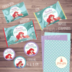 Kit imprimible La Sirenita Ariel + Banner Circular Fondo Mesa Dulce Candybar - tienda online