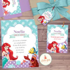 Imagen de Kit imprimible La Sirenita Ariel + Banner Circular Fondo Mesa Dulce Candybar