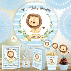 kit imprimible leon leoncito baby shower nene varón