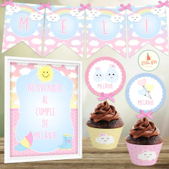 Kit imprimible Lluvia de Amor + Banner Circular Fondo Mesa Dulce Candybar en internet