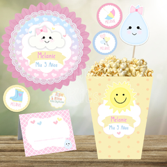 Kit imprimible Lluvia de Amor + Banner Circular Fondo Mesa Dulce Candybar