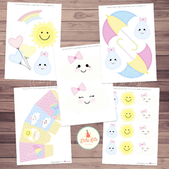 Kit imprimible Lluvia de Amor arcoiris nubes sol