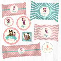 Kit imprimible masha y el oso cumpleaños golosinas candybar