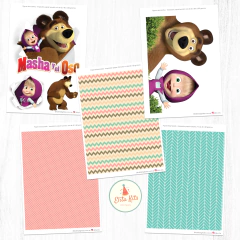 Kit imprimible Masha y El Oso + Banner Circular Fondo Mesa Dulce Candybar - tienda online