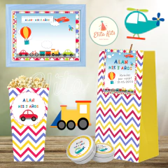 Kit imprimible Medios de Transporte + Banner Circular Fondo Mesa Dulce Candybar