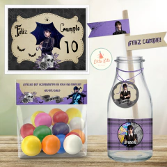 Kit Imprimible Merlina Addams decoracion mesa dulce
