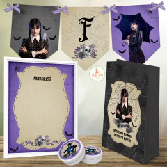Kit Imprimible Merlina Addams bolsita souvenirs