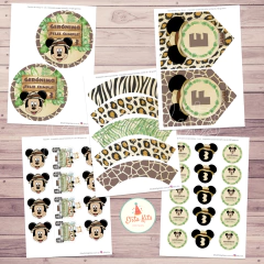 Kit imprimible Mickey Safari + Banner Circular Fondo Mesa Dulce Candybar - Kits Imprimibles - Elita Kits Digitales