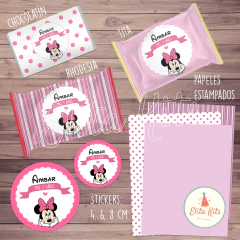 Kit imprimible Minnie Mouse Rosa decoracion golosinas candybar