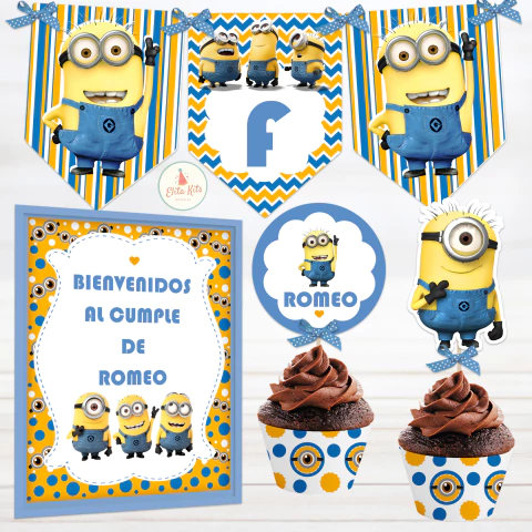 Kit para imprimir y decorar cumpleaños de Minnions. Inclye decoracion completa + tarjetas + candybar ¡Encontralo en la tienda!