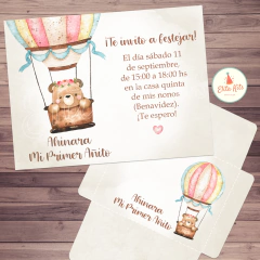 Kit imprimible osita nena acuarelas, globo aerostático