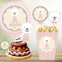 Kit Imprimible Osita Polar Nórdica topper para torta