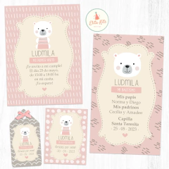 Kit Imprimible Osita Polar Nórdica tarjetas invitaciones whatsapp
