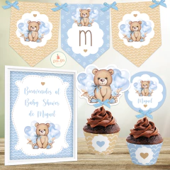 Kit Imprimible Oso Osito Teddy Bear baby shower varon