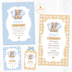 Kit imprimible Osito Teddy Bear estampitas recuerdo de bautismo