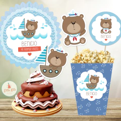 Kit Imprimible Ositos Marineros decoración torta cake topper