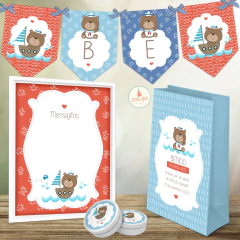 Kit Imprimible Ositos Marineros decoración souvenirs bolsita