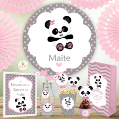 Kit Imprimible Osita Panda Nena Gris Rosa